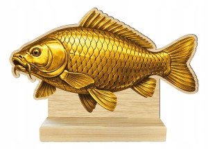 Trofeum wędkarskie KARP ryby statuetka drewniana z rybą 25x15cm + opis