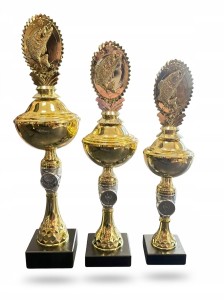 Komplet 3 Pucharów Wędkarskich Złote Trofea Wędkarz Ryba 39/35/33 opis