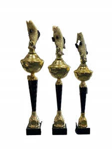 Puchary wędkarskie komplet pucharów z rybami 50, 48, 45 cm opis tabliczka