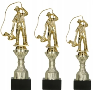 Zestaw 3 pucharów wędkarskich 22/24/26 cm złote trofea z wędkarzem opis