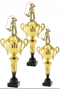 Zestaw Pucharów Wędkarskich 3sztuki wędkarz Statuetki 55/51/46opis emblemat