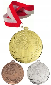 1x Medal badminton lotka 5 cm metal opis wklejka wstążka kolory do wyboru