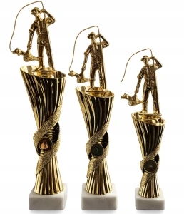 Puchary wędkarskie WĘDKARZ komplet 3 szt. 37/34/31 cm trofea + opis gratis