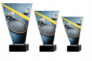Trofea do badmintona lotka zestaw statuetek szklanych 20-17 cm nadruk opis