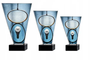 Statuetki badminton komplet 3 szt. trofea z rakietą i lotką opis 20-17 cm