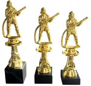 Puchary strażackie komplet 3szt 25/23/22 cm złote trofea z tabliczkami