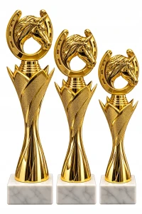 Zestaw statuetek z podkową trofea jeździeckie koń 31-29-25cm tabliczki logo