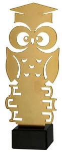 Metalowa statuetka sowa szkolnictwo prymus uczeń 21 cm + opis gratis