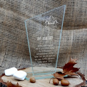 Trofeum szklane M73B grawerowane + srebrna/złota farba-emerytura