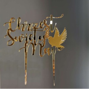 Topper z pleksy lustrzanej złotej/srebrnej DUŻY 20x20cm personalizacja gratis