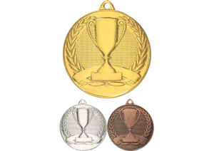 Medal 3 kolory z pucharkiem  MMC30050 5cm opis + wstążka