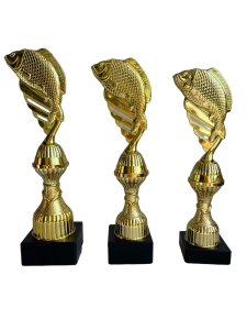 Komplet statuetek wędkarskich RYBY karpie 25, 24, 23 cm+opis