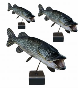 Statuetki wędkarskie I-III miejsce SZCZUPAK+tabliczki 23,18,15 cm