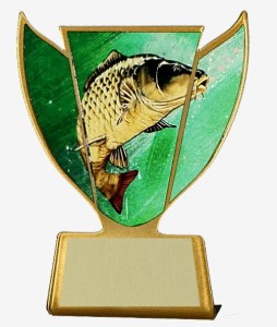 Złota metalowa statuetka wędkarstwo ryby za udział upominek opis 10 cm