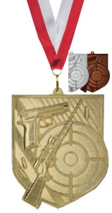 Medal strzelecki BROŃ DŁUGA pistolet karabin strzelectwo 8x6cm 3kolory opis