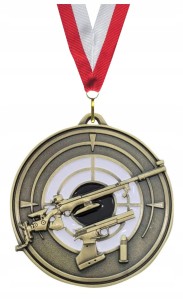 Kolorowy medal odlewany strzelectwo karabin strzelba broń opis wstążka