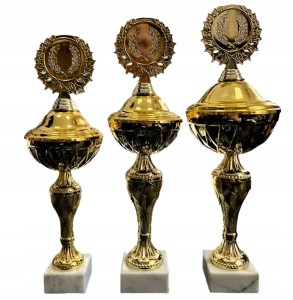 Zestaw pucharów z przykrywką komplet 3 sztuki 38, 36, 34 cm + opis emblemat