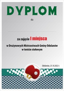 Dyplom papierowy a4 z opisem TENIS STOŁOWY