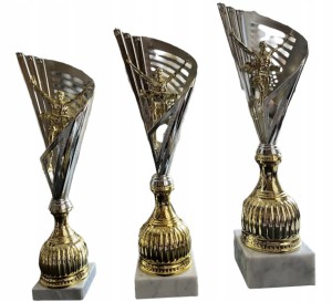 Zestaw 3 Pucharów Sportowych z Figurką Biegacza biegi Miejsce 44, 40, 37 cm