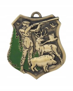 Medal myśliwski z opisem i wstążką medal 7,2x6,4cm MYŚLISTWO,POLOWANIE,BROŃ